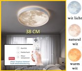 Levabe - Moderne Maan Led Plafondlamp - Dimbare - Glans - Maanlamp - Woonkamer - Slaapkamer - afstandsbediening - Plafond licht - WIT - 38CM