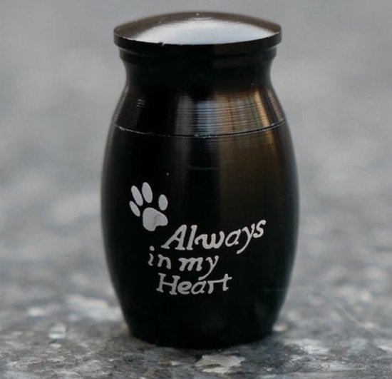 Mini urn - Zwart - Met tekst 'always' - Urn hond - Urn kat - Urn voor as - (Urn)