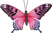 Tuindecoratie vlinder van metaal roze 37 cm - Wand/muur/schutting - Dierenbeelden vlinders