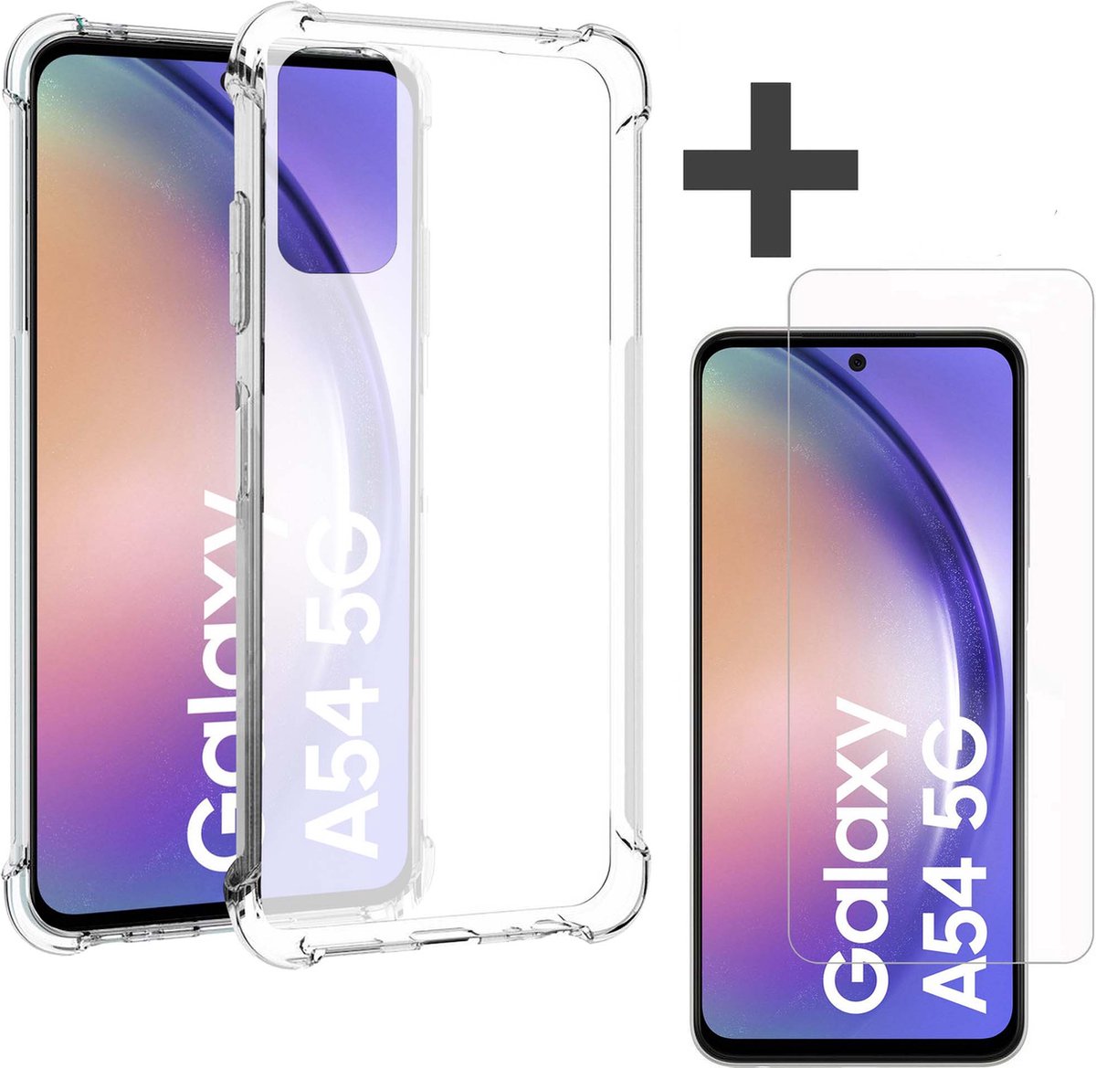 Arara Hoesje geschikt voor Samsung Galaxy A54 transparant Shockproof hoesje - siliconen backcover Met Screenprotector gehard glas