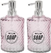 2x pièces de distributeurs de savon / distributeurs de savon rose en verre 300 ml - Distributeur de savon de salle de bain / cuisine