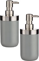 2x stuks zeeppompje/dispenser roestvrij metaal grijs/zilver 350 ml - Badkamer en keuken artikelen - Formaat 9 x 8 x 17 cm