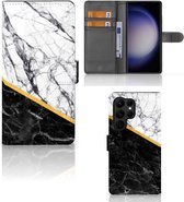 Mobiel Case Geschikt voor Samsung Galaxy S23 Ultra GSM Hoesje Marble White Black
