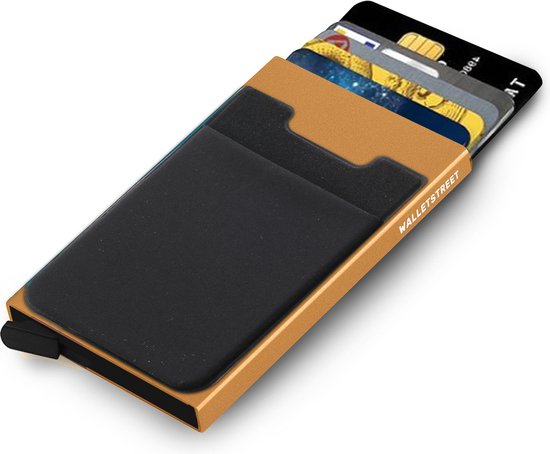Walletstreet Uitschuifbare Pasjeshouder Plus - Walletstreet Aluminium Creditcardhouder Card Protector Anti-Skim/ RFID Card Protector 7 Pasjes – Oranje/Orange