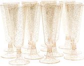 100 Flûtes à champagne en plastique avec paillettes dorées pour mariages, anniversaires, Noël et fêtes, 180 ml - Elegant, robustes et réutilisables