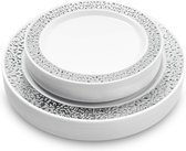 40 Premium Witte Plastic Borden met Zilveren Rand voor Bruiloften, Verjaardagen, Doopfeesten, Kerstmis en Feesten (2 Maten: 20 x 26 cm, 20 x 19 cm) - Stevig en Herbruikbaar