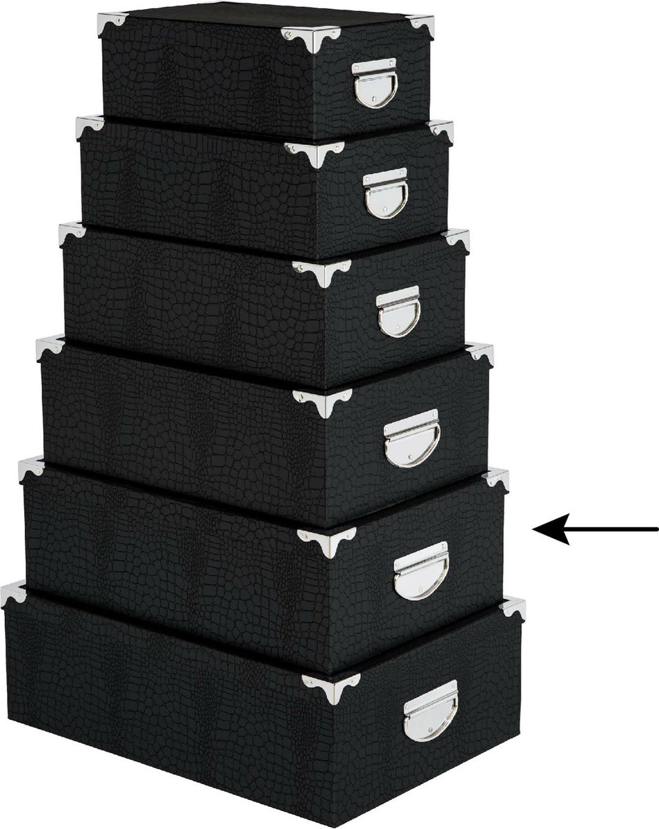 5Five Opbergdoos/box - zwart - L44 x B31 x H15 cm - Stevig karton - Crocobox