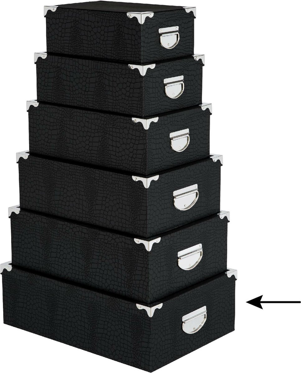 5Five Opbergdoos/box - zwart - L48 x B33.5 x H16 cm - Stevig karton - Crocobox