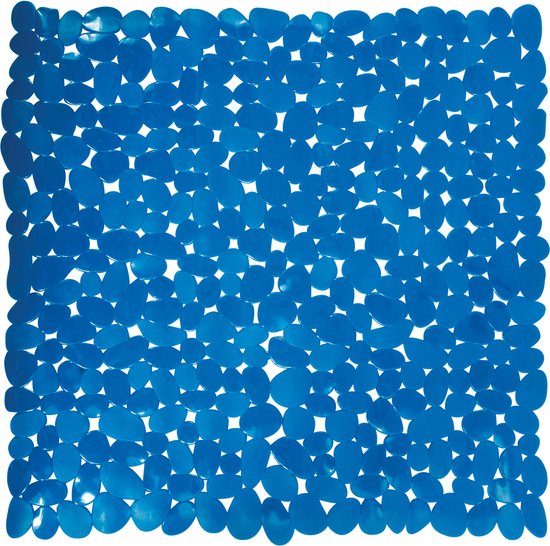 MSV Douche/bad anti-slip mat - badkamer - pvc - donkerblauw - 54 x 54 cm - zuignappen - steentjes motief