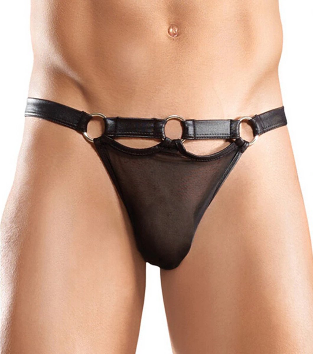 String-Heren-Leer-Mannen-Verstelbaar-Onesize-Doorzichtig-Bandjes-Sexy-Opwindend