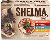 Shelma filets in saus rijk aan kip en rund, met zalm en kabeljauw voor volwassen katten - 12-pack