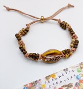 Jeannette-Creatief® - Kauri - Kauri Picasso Oker - Kauri Armband - Armband Dames - Armband - Schelp - Miyuki Picasso Rocailles - Leer - Kralen - Boho - IBIZA