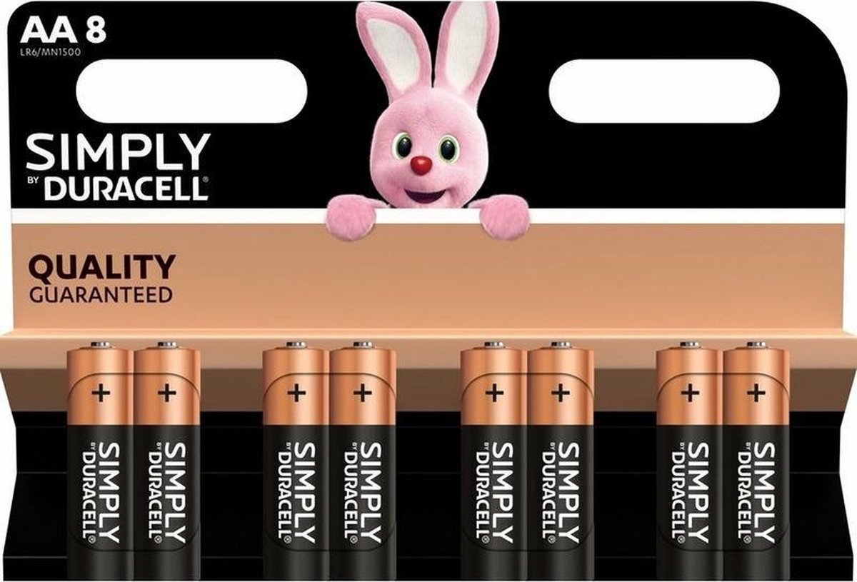 DURACELL Piles alcalines AA Optimum, 1,5 V LR06 MX1500, lot de 8 piles