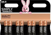 Set van 8x Duracell AA Simply batterijen 1.5 V - alkaline - LR6 MN1500 - Batterijen pack