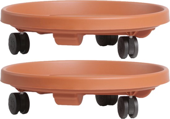 Foto: 2x stuks plantenonderzetters multirollers rond bruin kunststof 30 cm trolleys voor kamerplanten