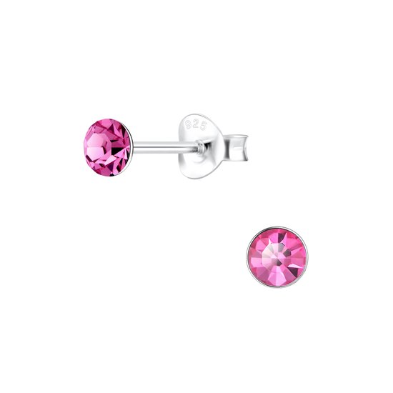 Joy|S - Zilveren ronde oorbellen - 4 mm oorknoppen - roze