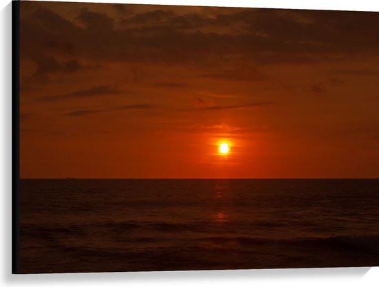 Canvas - Roodkleurige Zonsondergang aan de Horizon bij de Oceaan - 100x75 cm Foto op Canvas Schilderij (Wanddecoratie op Canvas)