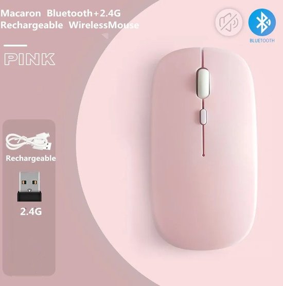 Draadloze oplaadbare geluidloze klik ergonomische bluetooth soft-touch muis (roze)