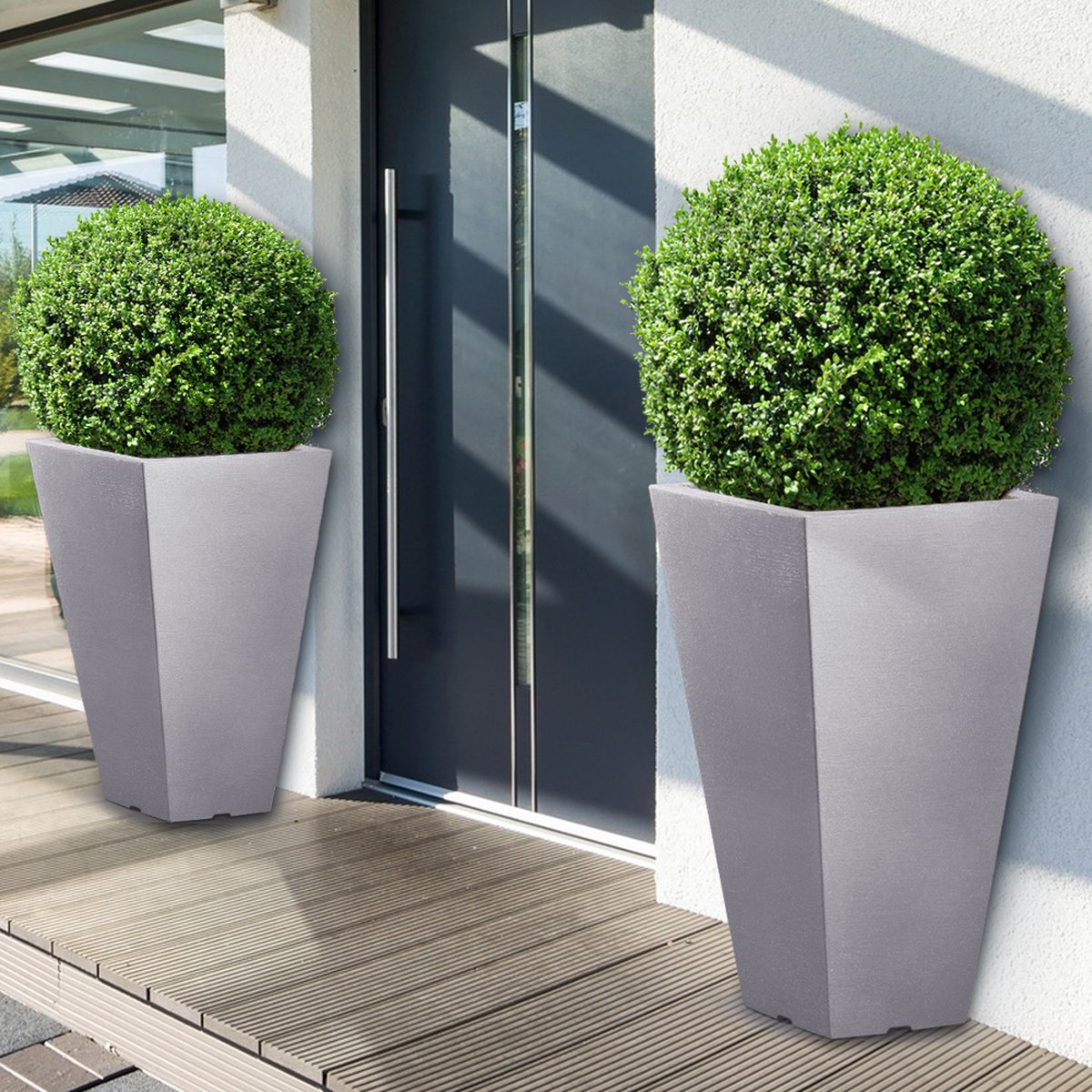 Deuba Bloempot 91 Liter – Betonlook, Antraciet, Met Inlegpot, 75x40x40 Cm, Voor Binnen En Buiten