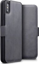 Qubits - lederen slim folio wallet hoes - Geschikt voor iPhone XS Max - grijs