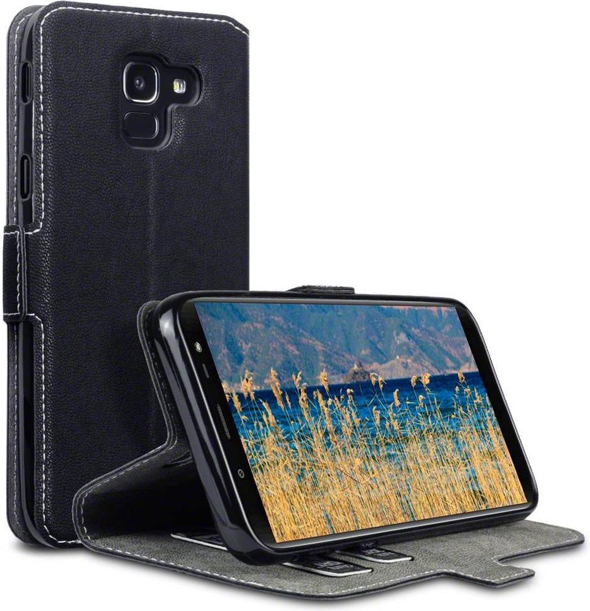 Qubits - slim wallet hoes - Samsung Galaxy J6 2018 - zwart
