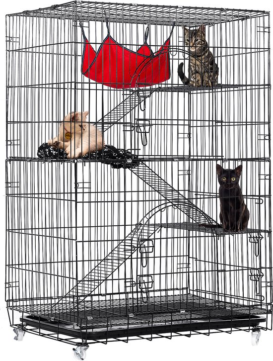 Cage pour chat à 4 niveaux - 90 x 60 x 130cm - Hébergement pour chat Cage  pour chat