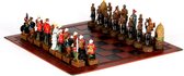 Jeu d'échecs de Luxe avec échiquier en cuir gaufré - Thema de la Guerre des Zoulou africains - 32 pièces en résine de haute qualité - Portable - Convient pour les Voyages - Rare