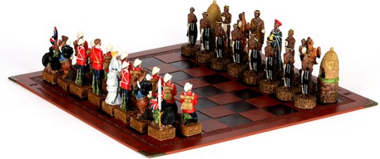 Afbeelding van het spel Luxe Schaakset met Lederen Reliëf Schaakbord - Thema Afrikaanse Zulu Oorlog - 32 Stukken Gemaakt van Hoogwaardige Kwaliteit Resin - Draagbaar - Geschikt voor Reizen - Zeldzaam