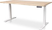 Zit-sta bureau met massief eiken boomstam blad 120 x 80 cm - MRC PRO NEN-EN 527 - elektrisch verstelbaar - frame wit - 130 cm hoog - 150KG draagvermogen