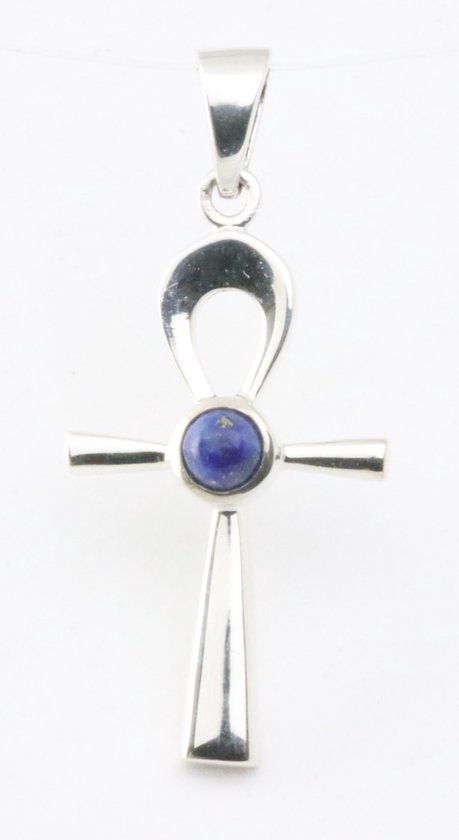 Fijne zilveren ankh hanger met lapis lazuli
