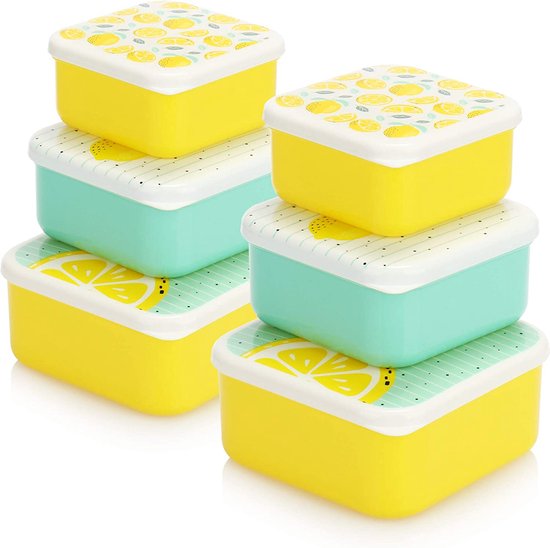 Lot de 6 boîtes de rangement alimentaire avec couvercle, petites boîtes de congélation, boîtes de rangement pour camping ou pique-nique, 500 ml, 350 ml et 220 ml (6 pièces, citron, jaune, turquoise)