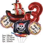 Piraten Ballonnen - Leeftijd 3 Jaar - Piraten Feest - Piratenschip - Thema Pakket - Piraten Decoratie - Piraten Kinderfeestje - Kapitein Haak - Helium Ballonnen - Stoere Jongens Feestje - Piraten Thema Feest -