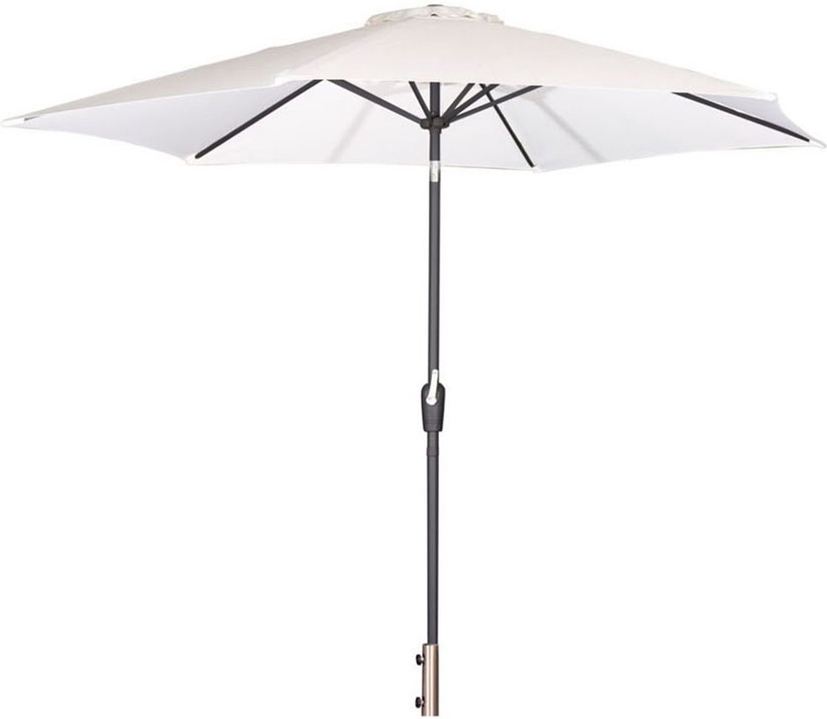 Leeds parasol in light grey color with Hioshop branding logo.