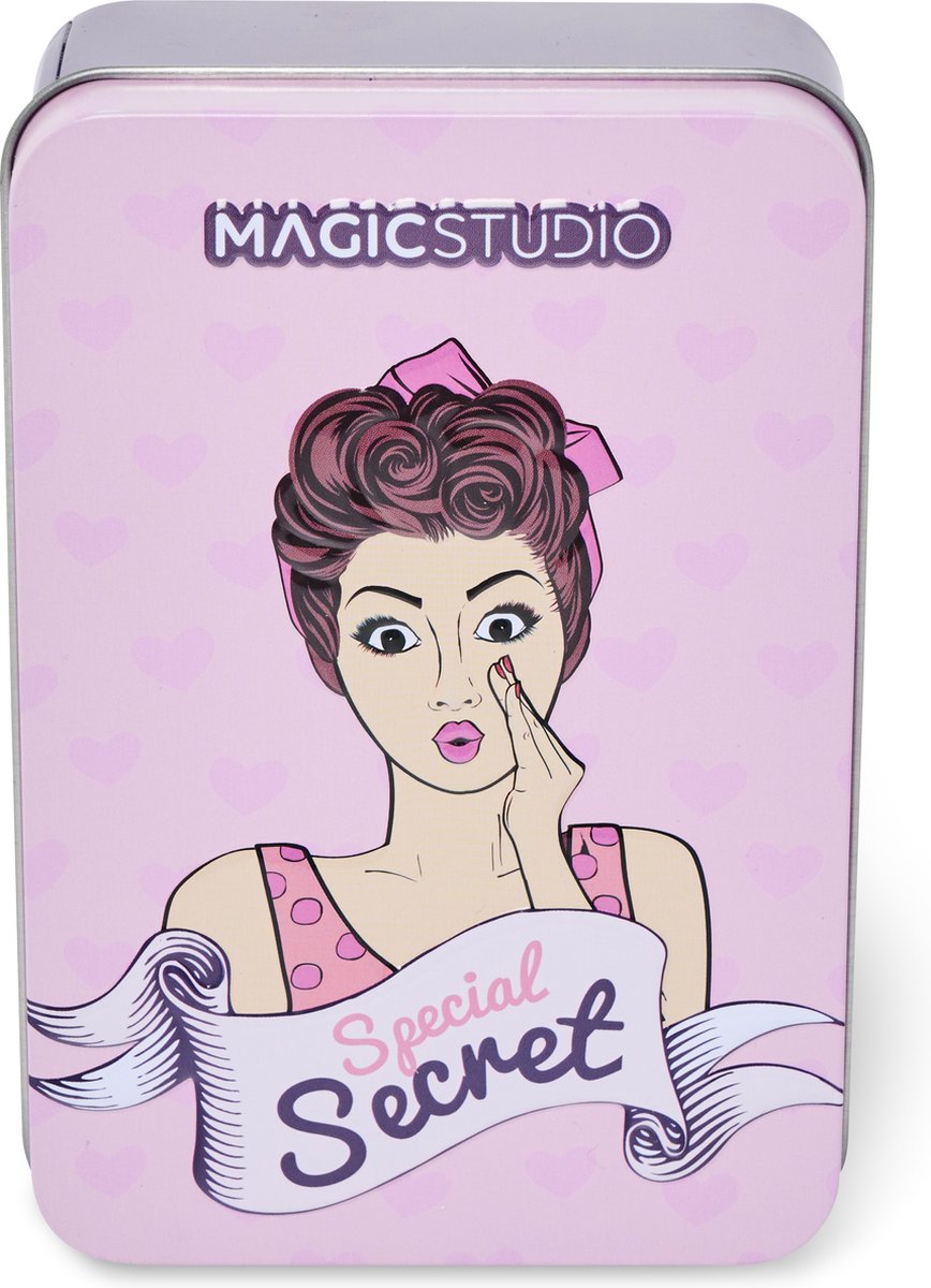 Magic Studio beauty & make up set in blikverpakking - oogschaduw, nagellak - fellere kleuren