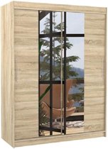 Armoire - Ines - Miroir - Roomy - 2 portes coulissantes - étagères - tringle à vêtements - 150 cm