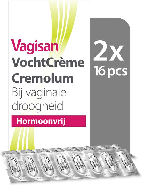 Vagisan VochtCrème Cremolum, 2x 16 stuks. Verpakking met ovules voor vaginale droogheid. Hormoonvrij.