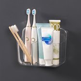 Tandenborstelhouder met 2 vakken, douchebak, badkameropberger, zelfklevende opberger voor badkamer, keuken, geen boren, transparant plastic