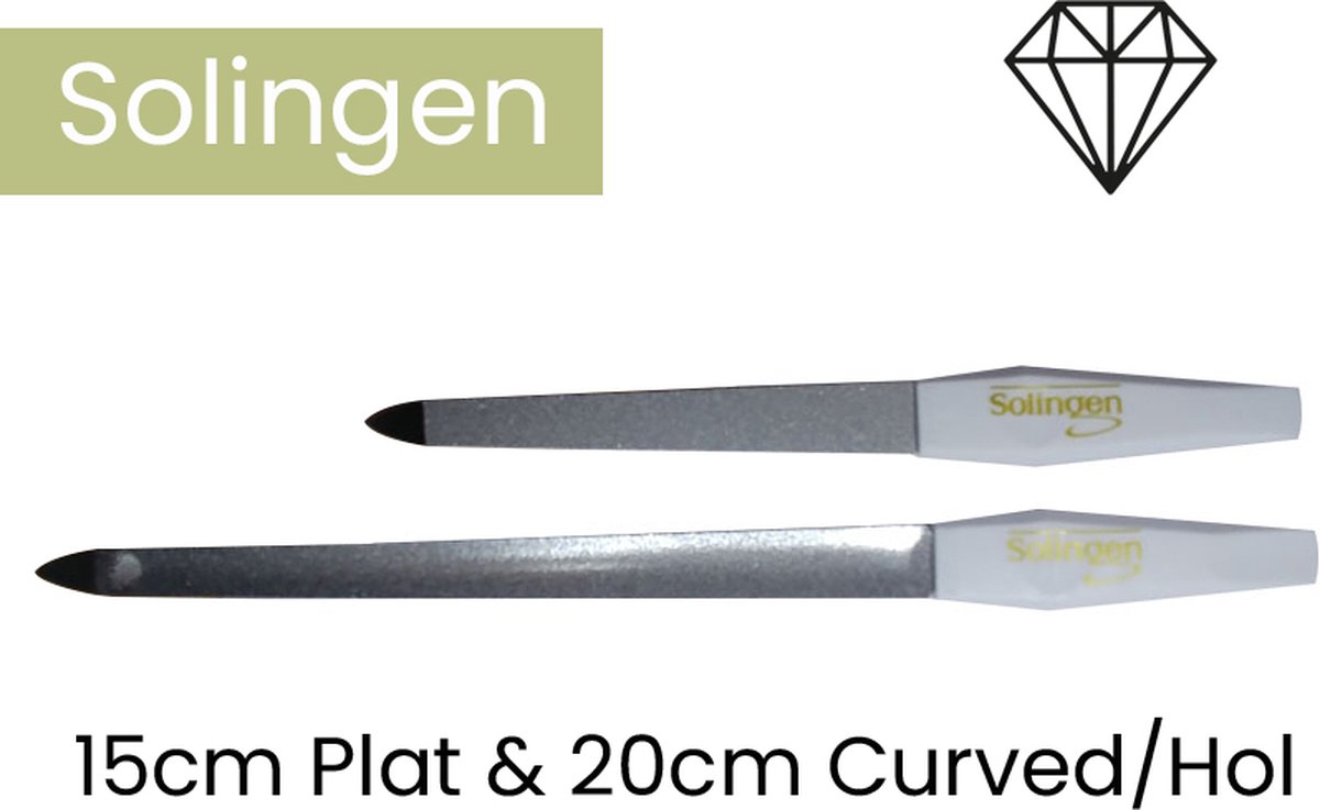 2 X Solingen - Professionele Diamanten Nagelvijlen - 1 X 20CM Curved/Hol - 1 X 15CM Plat - Mooie & Verzorgde Nagels - Nagelriemen - Manicure - Alle Nagels - 1 Jaar Garantie