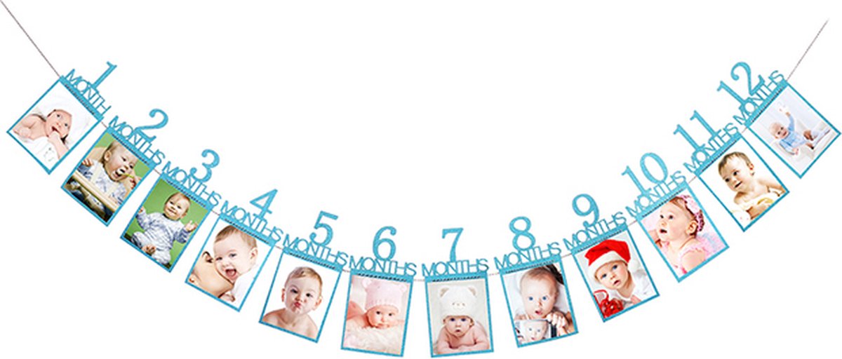Eerste Verjaardag Foto Slinger - Kleur Blauw - 0-12 Maanden - Verjaardagsslinger - 1 Jaar Versiering Jongen - Fotoslinger - 12 Maanden - Versiering Verjaardag 1 jaar Jongen - Decoratie Babykamer - Kraamcadeau Foto - Herinnering Eerste Babyjaar - — afbeelding 2