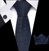 Cravate Luxe à Carreaux Blauw | Set de cravate avec Boutons de manchette et pochette | Coffret Cadeau De Luxe | Cadeau homme | cadeau de Noël
