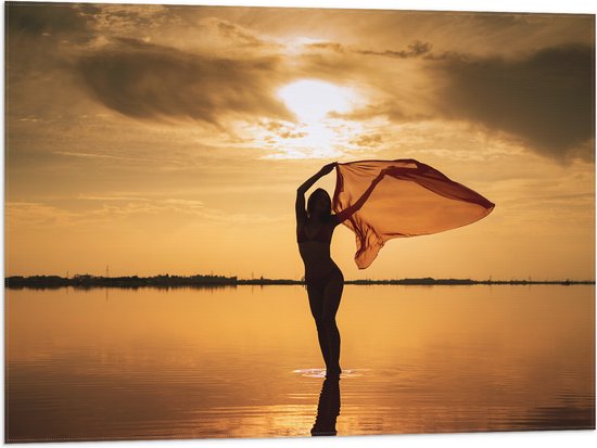 Vlag - Silhouet van een Sierlijke Vrouw in het Water - 80x60 cm Foto op Polyester Vlag