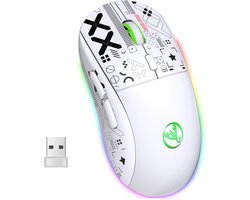 HXSJ T90 2.4G Stille Draadloze Gaming Muis – Bluetooth – Computermuizen – Ultra licht – RGB Verlichting – Wit
