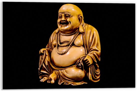 PVC Schuimplaat - Minatuur Buddhabeeld op Zwarte Achtergrond - 60x40 cm Foto op PVC Schuimplaat (Met Ophangsysteem)