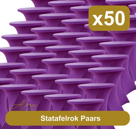Statafelrok paars 80 cm per 50 - partytafel - Alora tafelrok voor statafel - Statafelhoes - Bruiloft - Cocktailparty - Stretch Rok - Set van 50