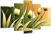 Glasschilderij Tulp - Groen, Geel, Wit - 170x100cm 5Luik - Foto Op Glas - Geen Acrylglas Schilderij - 6000+ Glasschilderijen Collectie - Wanddecoratie