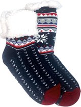 Merino Wollensokken - Donkerblauw met Sneeuwvlok- maat 39-42 - Huissokken - Antislip sokken - Warme sokken – Winter sokken