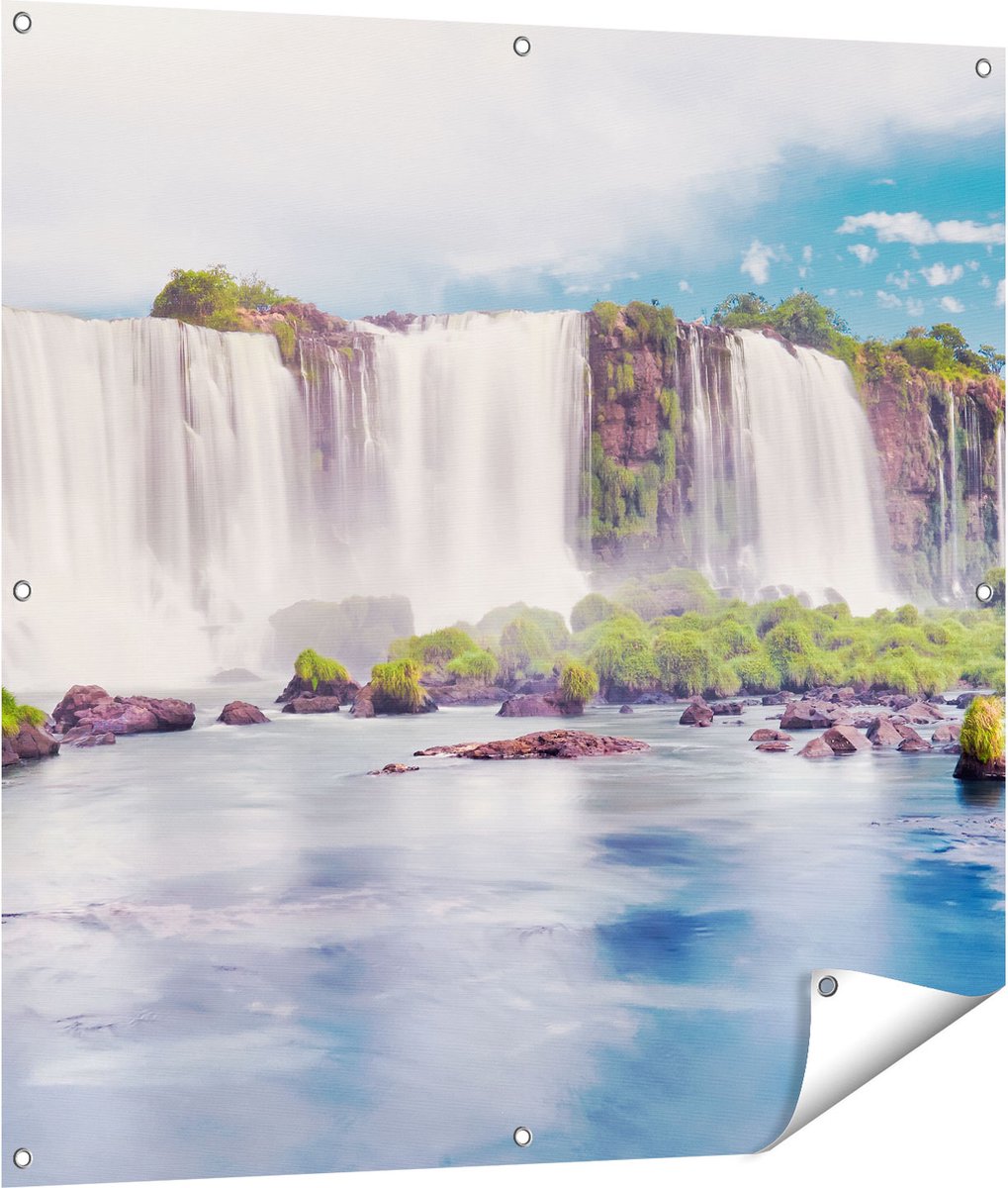 Gards Tuinposter Watervallen in Argentini� - 100x100 cm - Tuindoek - Tuindecoratie - Wanddecoratie buiten - Tuinschilderij Multikleur