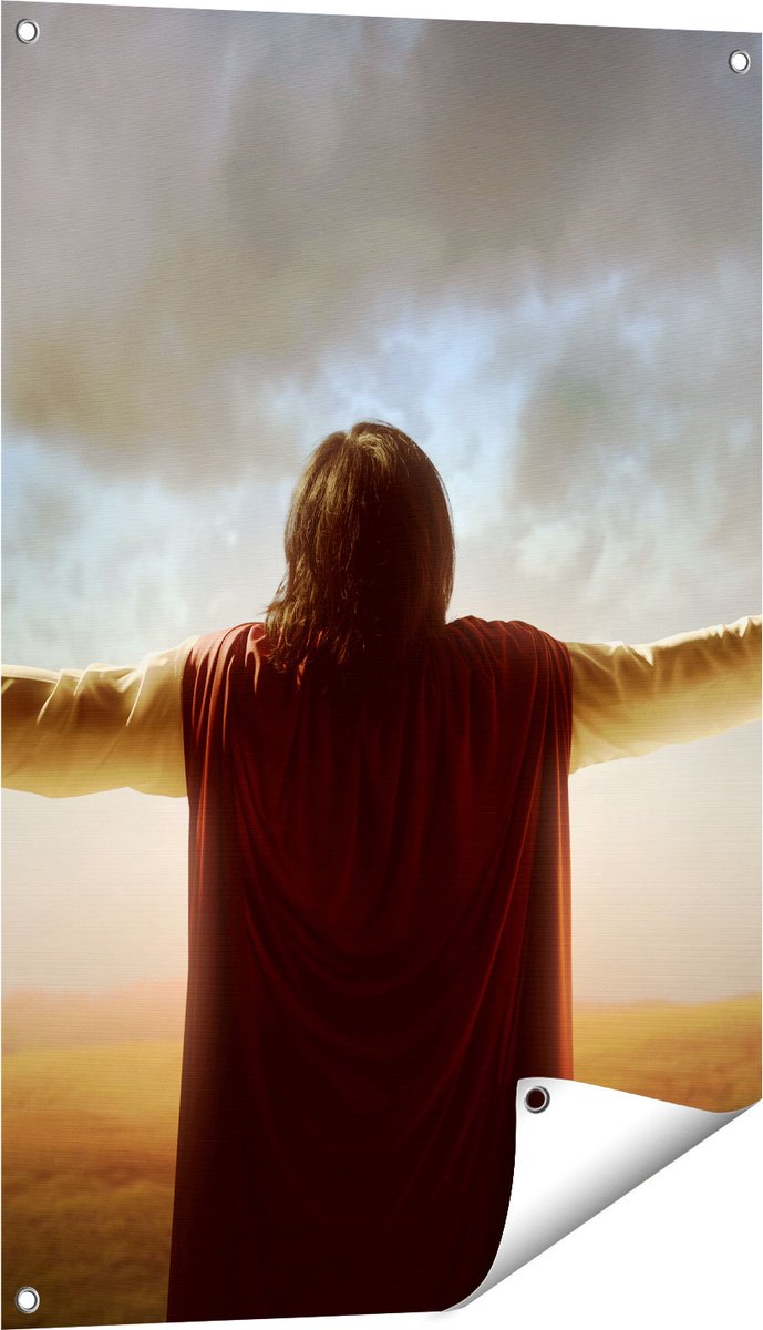Gards Tuinposter Jezus Christus aan het Bidden bij Zonsopgang - 60x90 cm - Tuindoek - Tuindecoratie - Wanddecoratie buiten - Tuinschilderij Multikleur