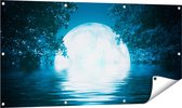 Gards Tuinposter Volle Maan in het Water - 120x60 cm - Tuindoek - Tuindecoratie - Wanddecoratie buiten - Tuinschilderij
