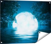 Gards Tuinposter Volle Maan in het Water - 80x60 cm - Tuindoek - Tuindecoratie - Wanddecoratie buiten - Tuinschilderij